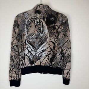 Vintage ST JOHN Collection Marie Tiger Jacquard Printed Knit Cardigan size 4